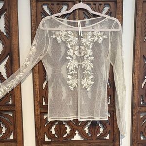 Elegant Sheer White Embroidered Top